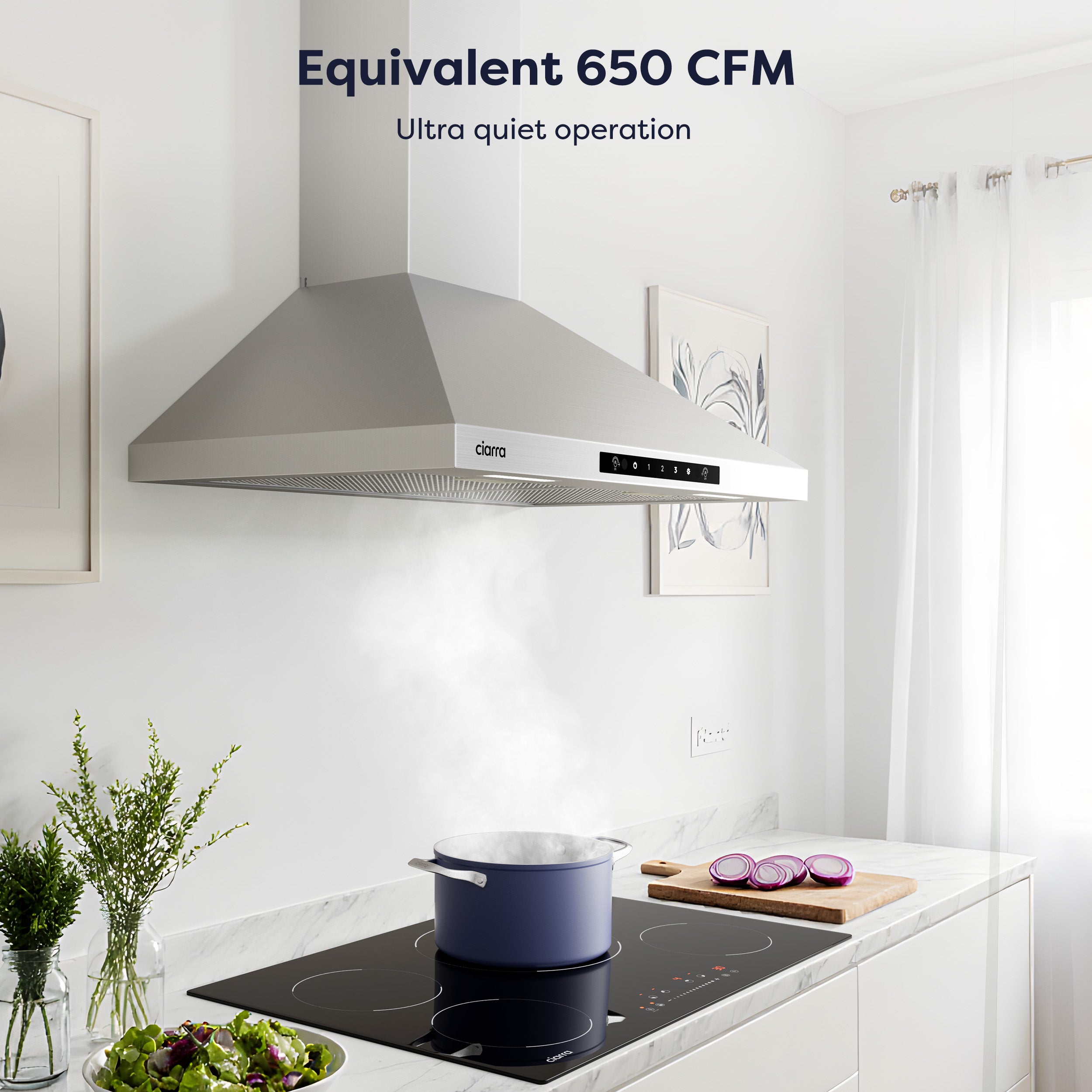 Gadgets 30 Inch Stainless Steel Range Hood, 650 CFM, Quiet Ventilation with Wave Gesture & Touch Control, LED Lighting, Ducted/Ductless, Energy Efficient