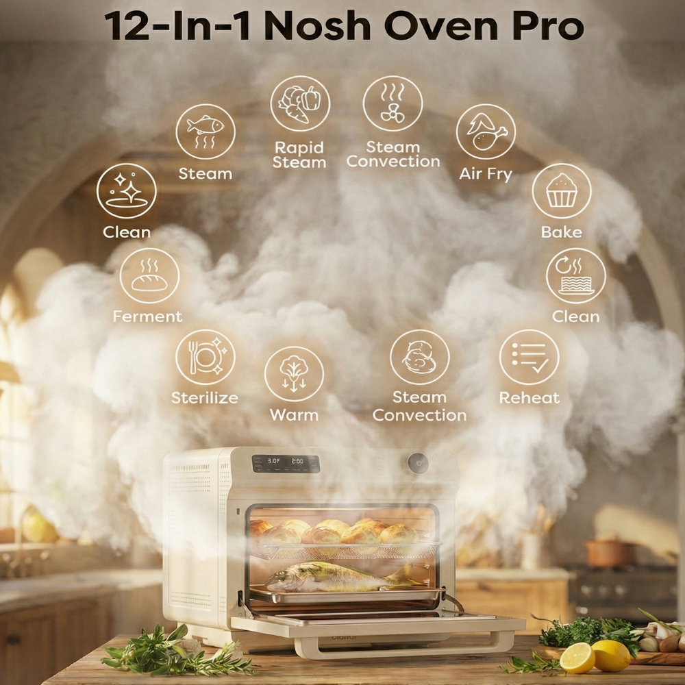 Gadgets 12-in-1 Convection Ovens Multifunctional Steam & Air Fryer Countertop Oven, 25.4QT Large-Capacity 1600W Steam Oven with Smart Timing & Precision Cooking