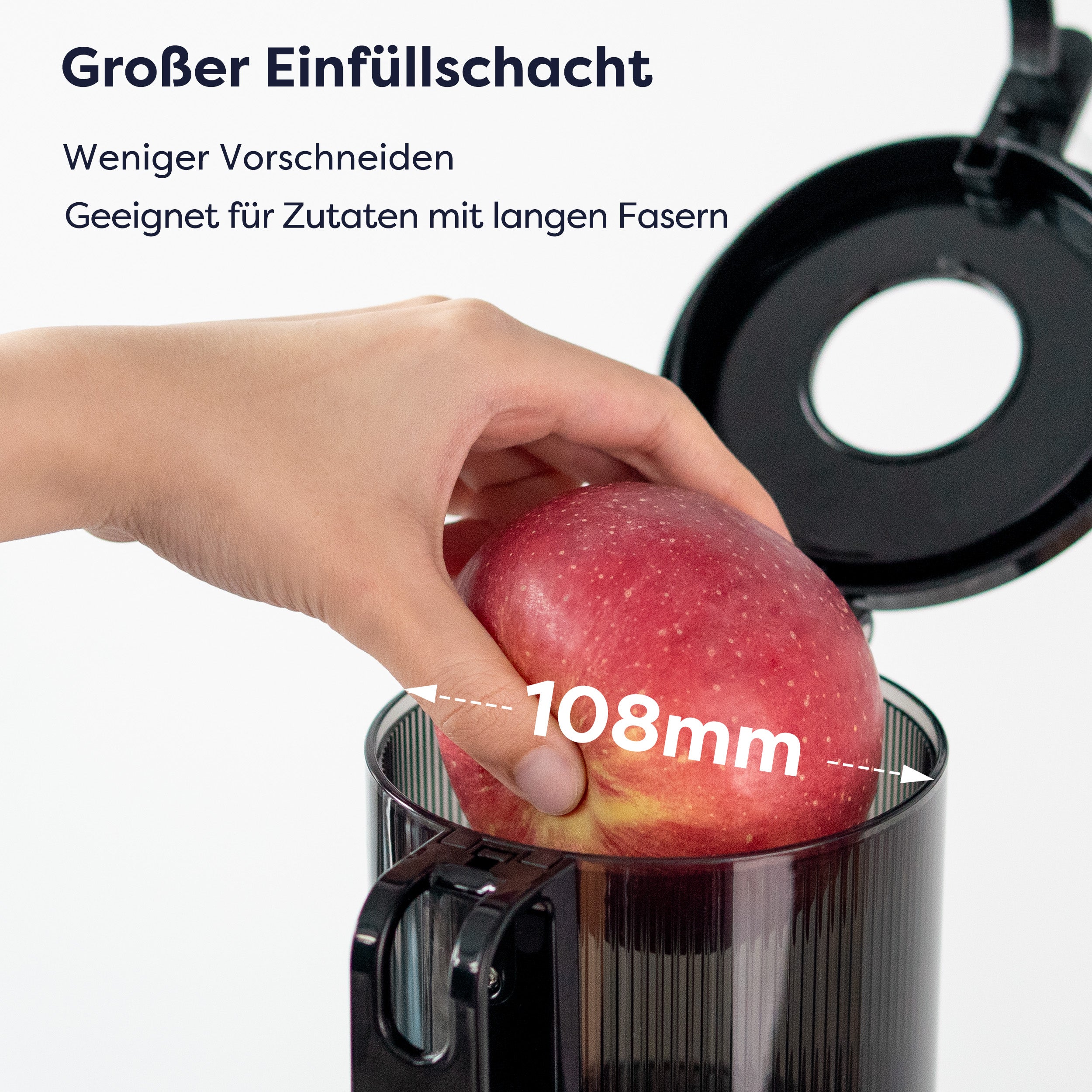 Gadgets Hocheffizienter Slow Juicer, 200W Kaltpress-Entsafter mit 10,8 cm großer Einfüllöffnung für ganzes Obst und Gemüse