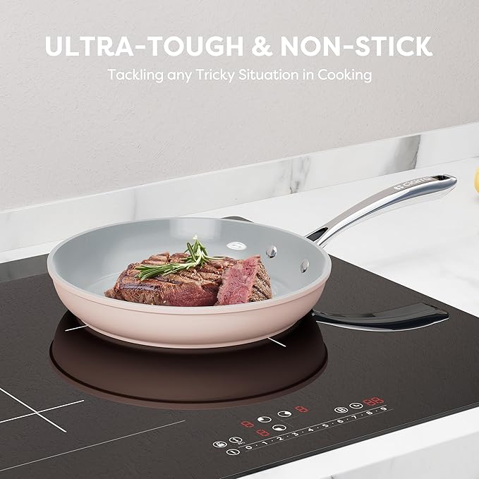 Gadgets Ceramic Nonstick Non-Toxic Induction Cookware Set (4PCS) Includes Sauce Pan, Frying Pan, Dutch Oven, and Sauté Pan - Sakura Candy