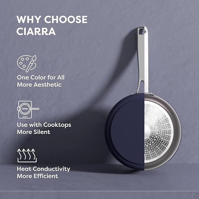 Gadgets Ceramic Nonstick Non-Toxic Induction Cookware Set (4PCS) Includes Sauce Pan, Frying Pan, Dutch Oven, and Sauté Pan - Midnight Dream