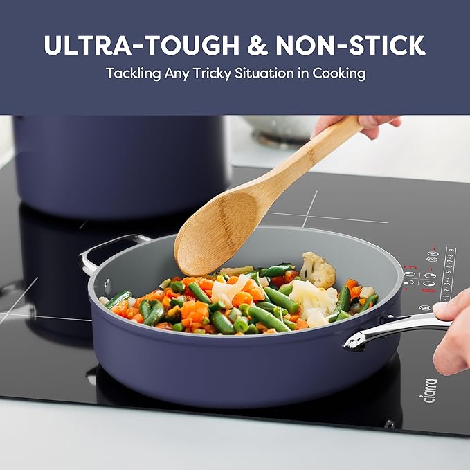 Gadgets Ceramic Nonstick Non-Toxic Induction Cookware Set (4PCS) Includes Sauce Pan, Frying Pan, Dutch Oven, and Sauté Pan - Midnight Dream