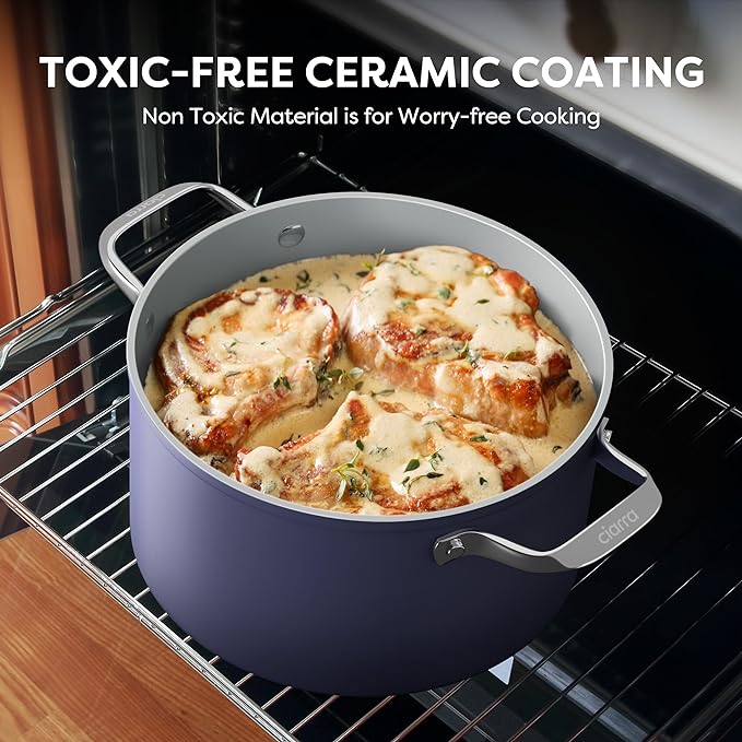 Gadgets Ceramic Nonstick Non-Toxic Induction Cookware Set (4PCS) Includes Sauce Pan, Frying Pan, Dutch Oven, and Sauté Pan - Midnight Dream