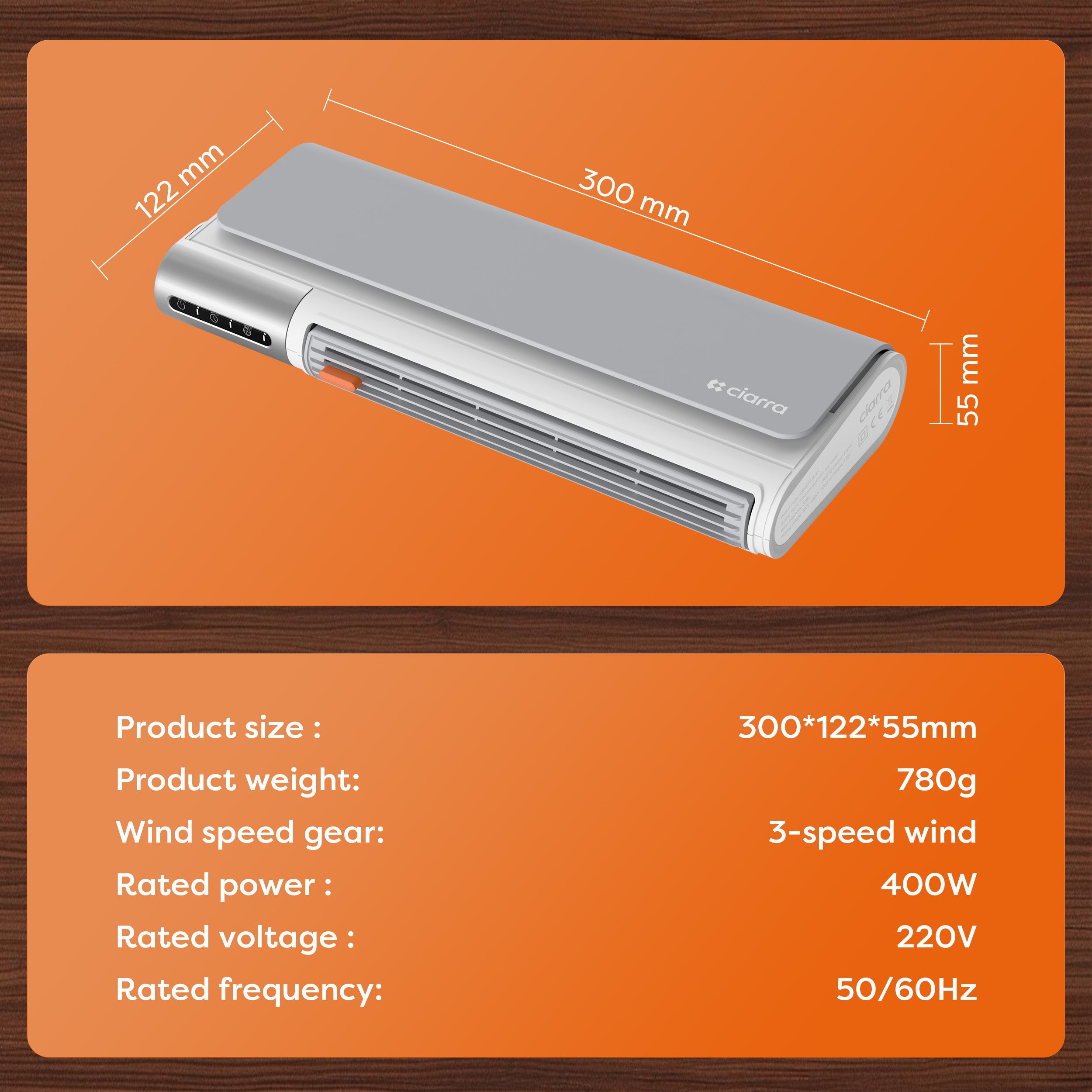 Gadgets Heater Fan Combo, Small Heater Ceramic Heater 3-Speed Fan Heater Combo with 4 Installation Modes: Desktop/Under-Desk/Wall/Standing, Portable Heater Fan Energy-Efficient & Space-Saving for Home & Office