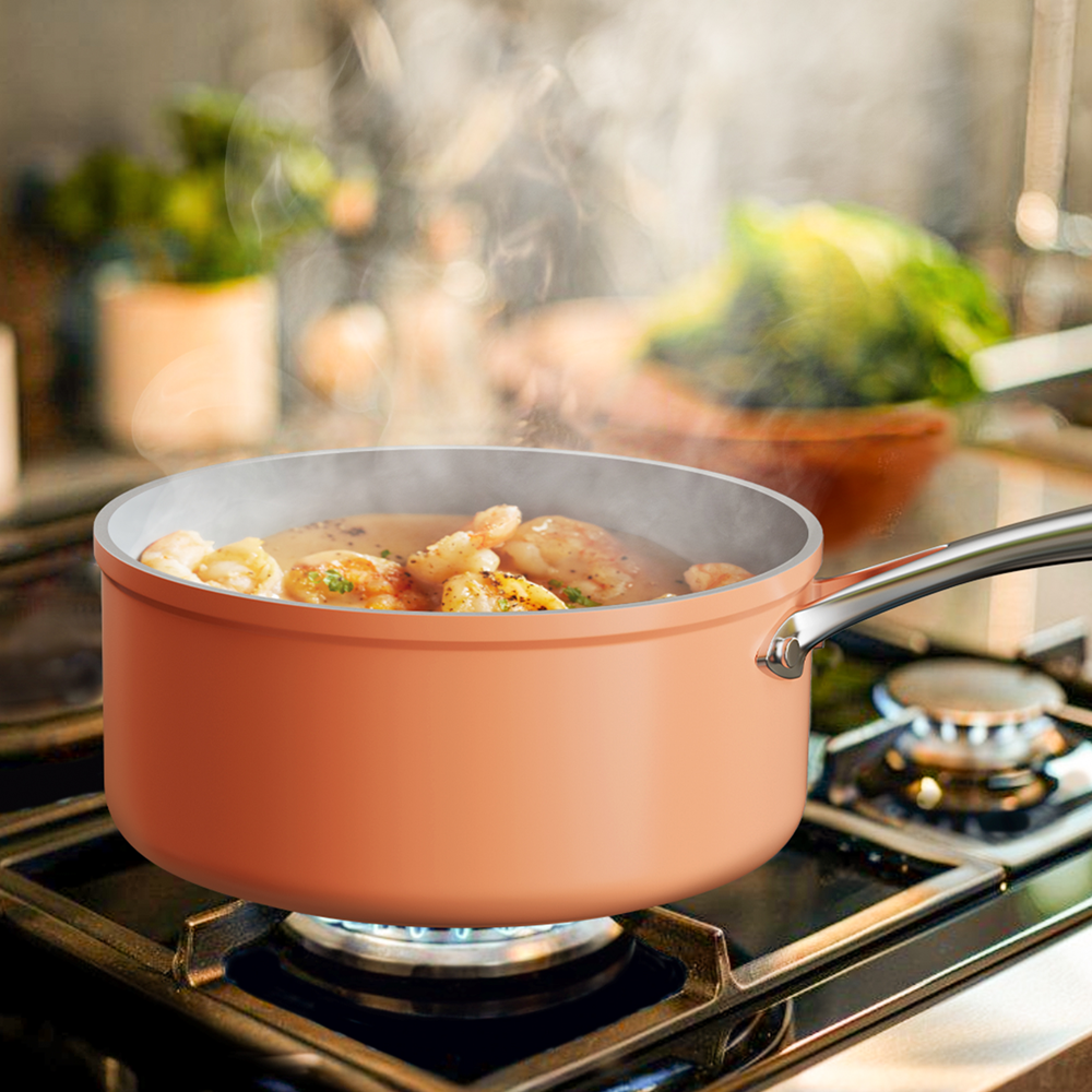 Gadgets Ceramic Nonstick Non-Toxic Mini Duo Cookware Set, Pans Set with Frying Pan and Sauce Pan for Healthy Cooking - Orangina