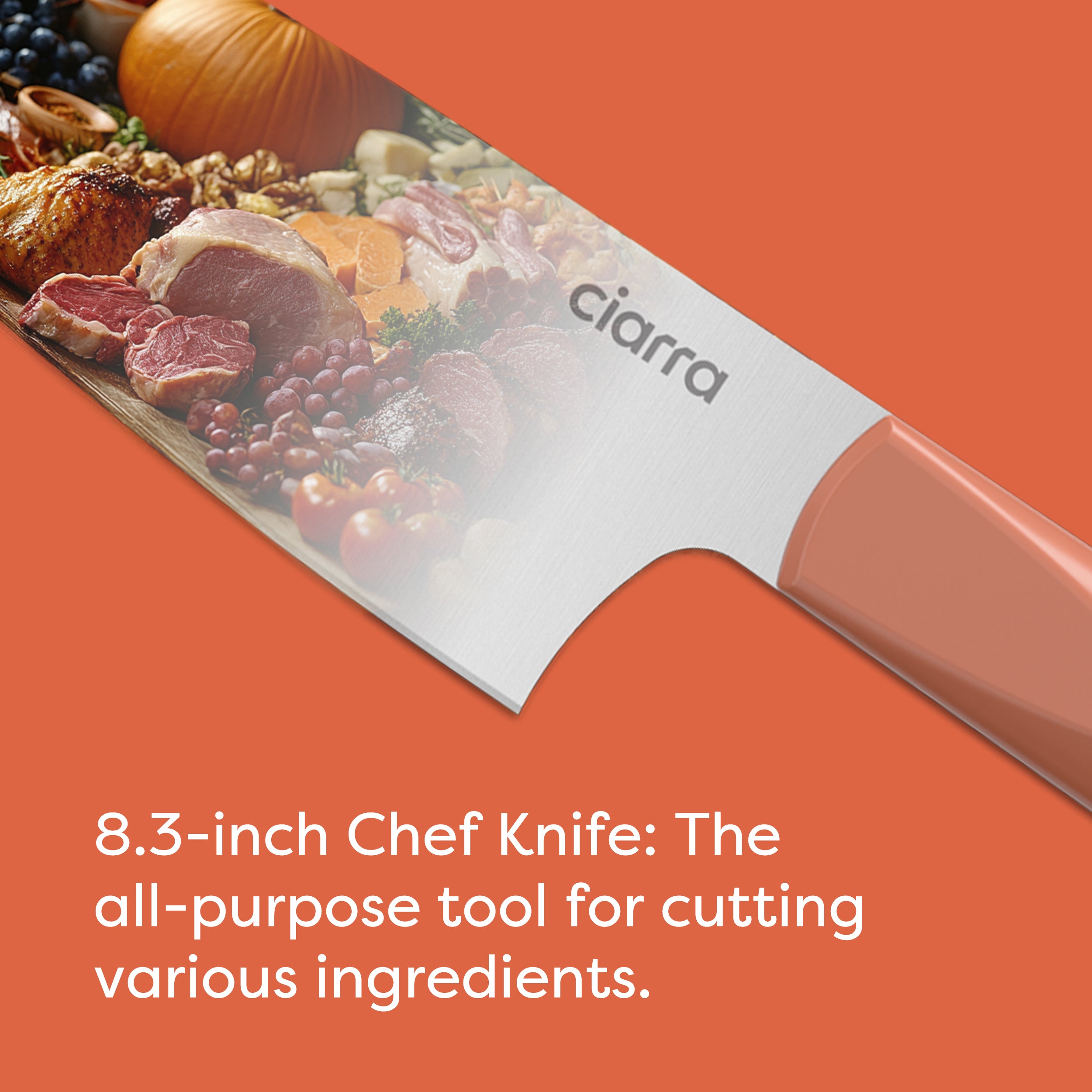 Gadgets Premium 3-Piece Beyond Trio Knife Set with Bread Knife, Chef Knife, Paring Knife, Stainless Steel Blade for Precise Cutting, Ergonomic Handles, Essential Kitchen Knife Set - Orangina