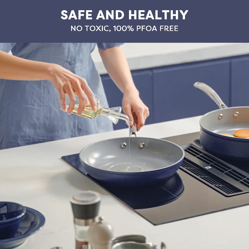 Gadgets Ceramic Nonstick Non-Toxic Cookware Set, Durable Skillet Set with Frying Pan and Sauté Pan for Healthy Cooking - Midnight Dream