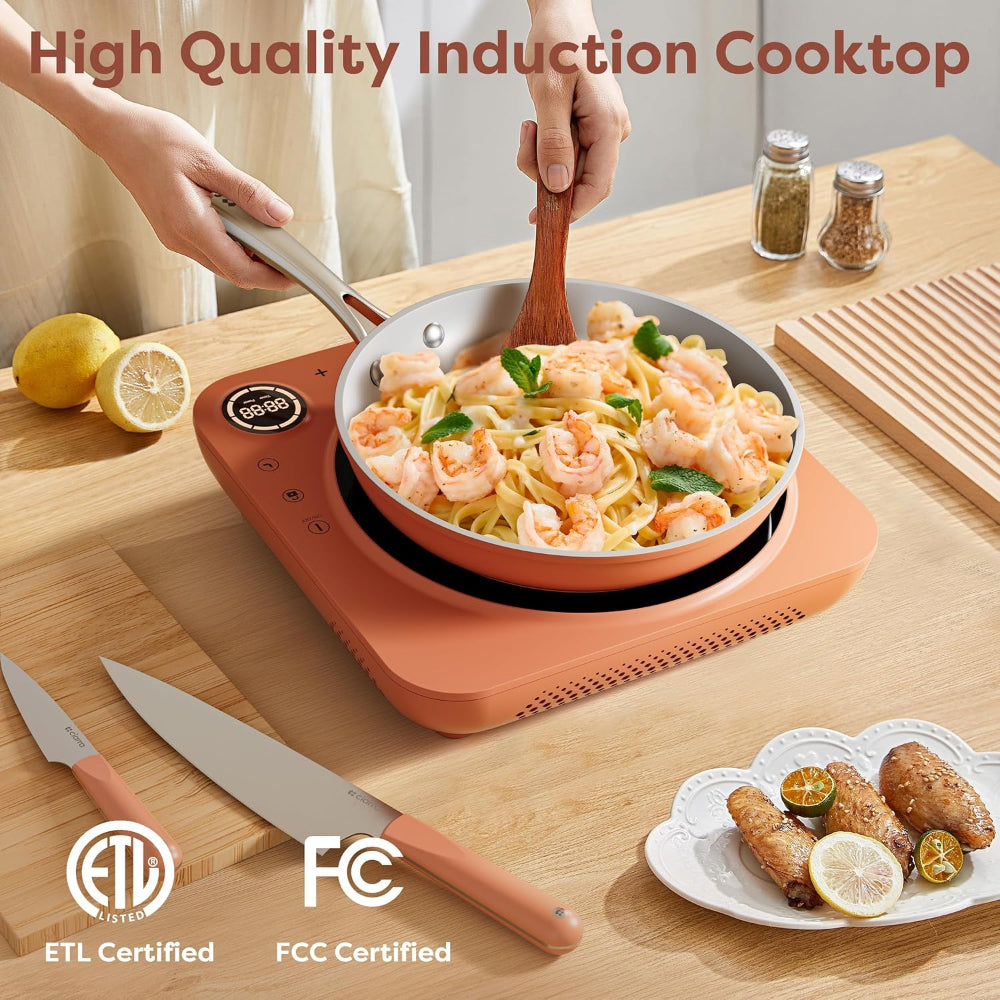 Gadgets Donut Portable Induction Cooktop, Single Electric Induction Burner with 4-Hour Timer - Orangina