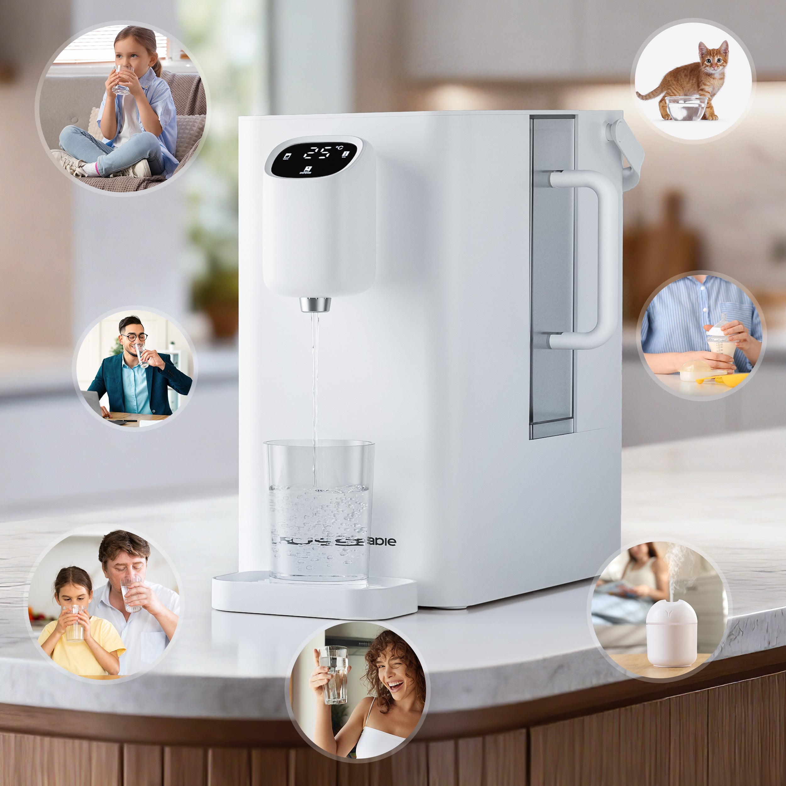 Ciarra x Susgreenable 4-in-1 RO Hot Water Dispenser with Smart LCD Display (PPC + CRO Filters) – Countertop Reverse Osmosis System, 3-Second Instant Heating, 5 Temperature Selections, and Eco-Friendly 3:1 Pure-to-Drain Efficiency