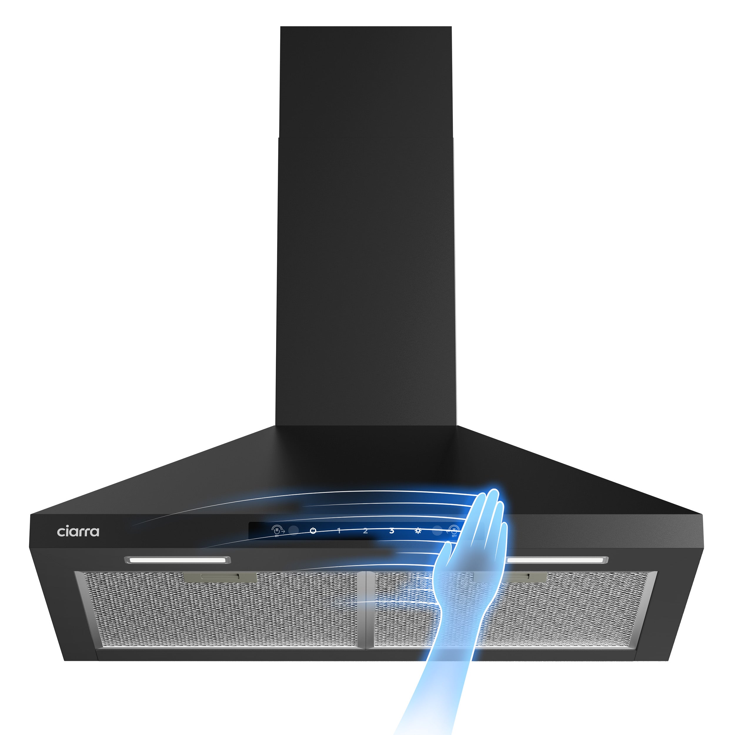 Gadgets 30 Inch Black Wall Mount Range Hood, 650 CFM, Quiet Ventilation with Wave Gesture & Touch Control, LED Lighting, Ducted/Ductless, Energy Efficient
