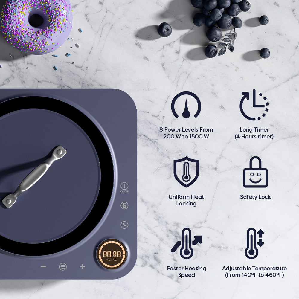 Gadgets Donut Portable Induction Cooktop, Single Electric Induction Burner with 4-Hour Timer - Midnight Dream