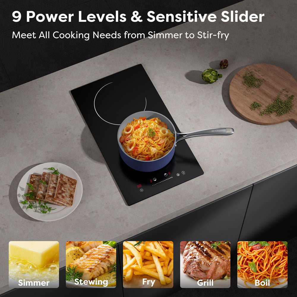 Gadgets Glass Ceramic Hob 2 Zone, 3000W Electric Countertop Burner, 9 Power Levels, Sensitive Touch Control, Black Crystal Glass Cooktop, Universal Cookware Compatibility, Safe & Easy to Clean