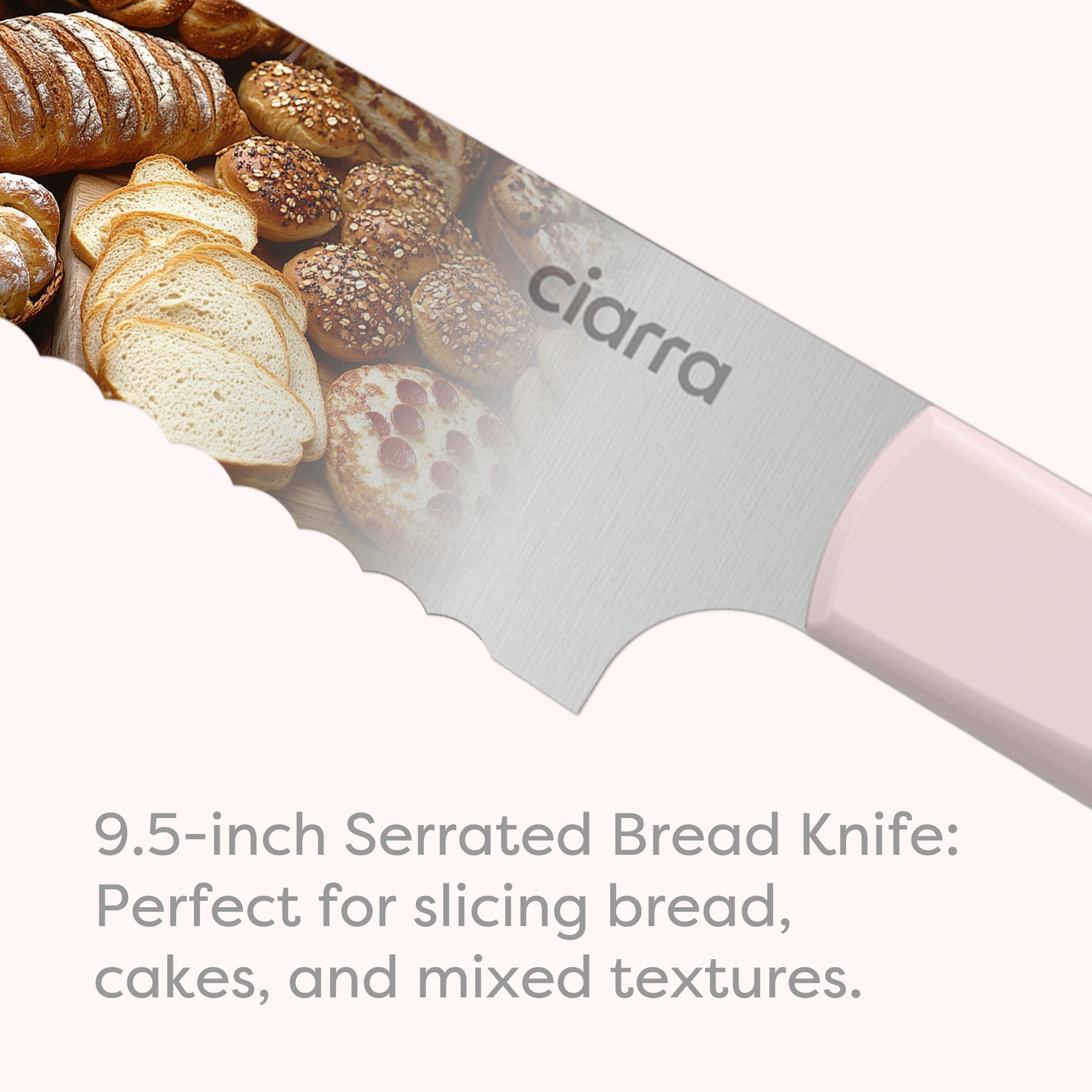 Gadgets Premium 3-Piece Beyond Trio Knife Set with Bread Knife, Chef Knife, Paring Knife, Stainless Steel Blade for Precise Cutting, Ergonomic Handles, Essential Kitchen Knife Set - Sakura Candy
