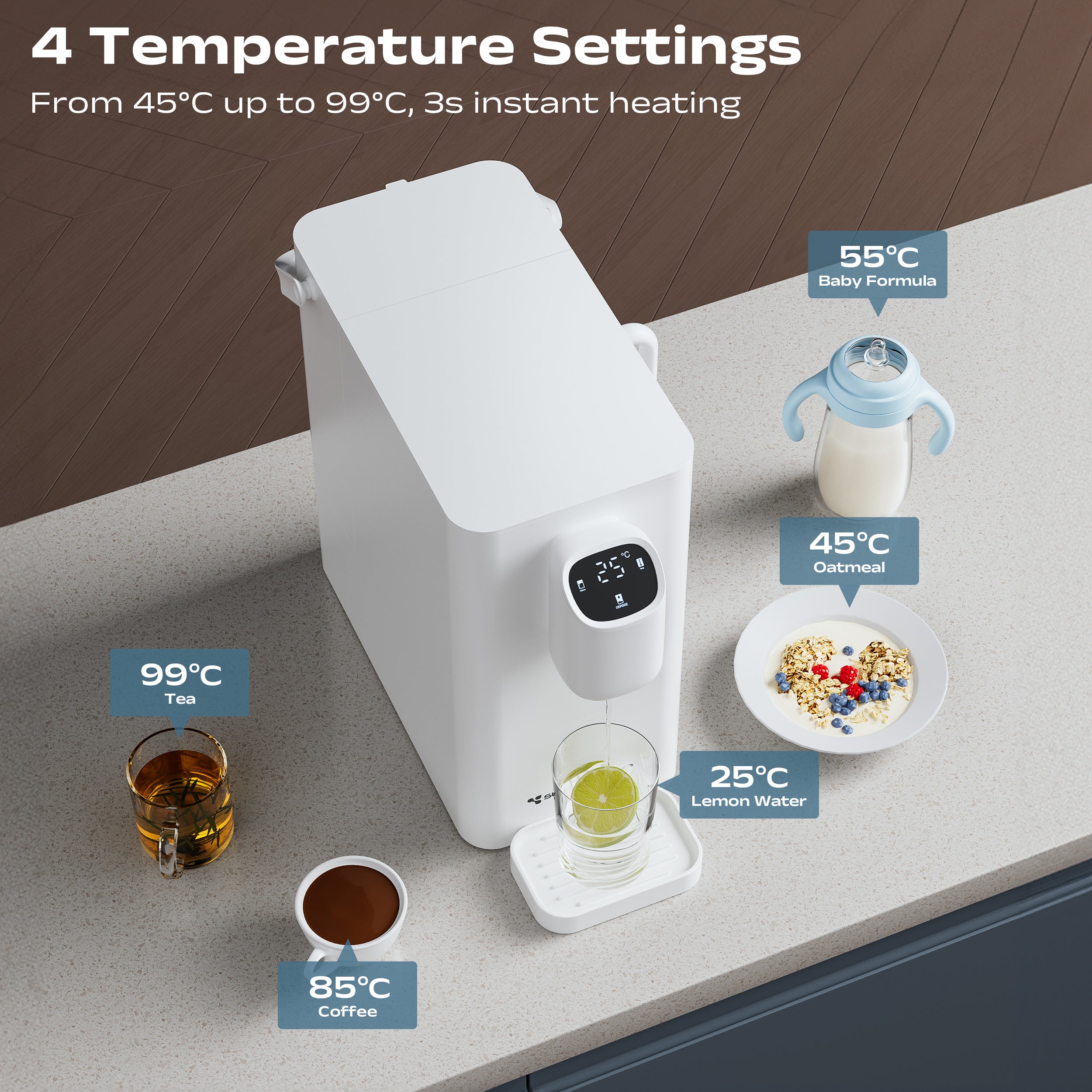 Ciarra x Susgreenable 4-in-1 RO Hot Water Dispenser with Smart LCD Display (PPC + CRO Filters) – Countertop Reverse Osmosis System, 3-Second Instant Heating, 5 Temperature Selections, and Eco-Friendly 3:1 Pure-to-Drain Efficiency