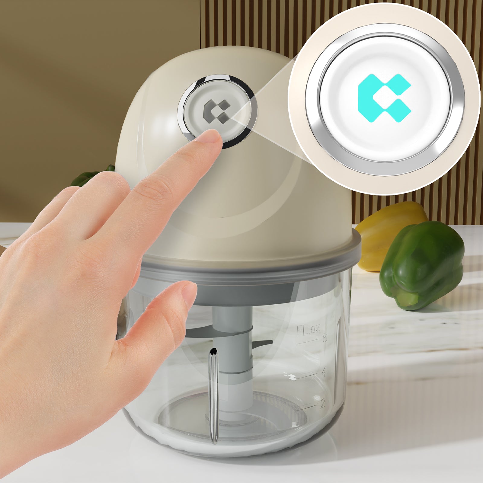 Gadgets Portable Multifunctional Wireless Electric Food Chopper, Mini Food Processor for Mincing, Chopping, Grinding, Blending and Meal Prep - Cream