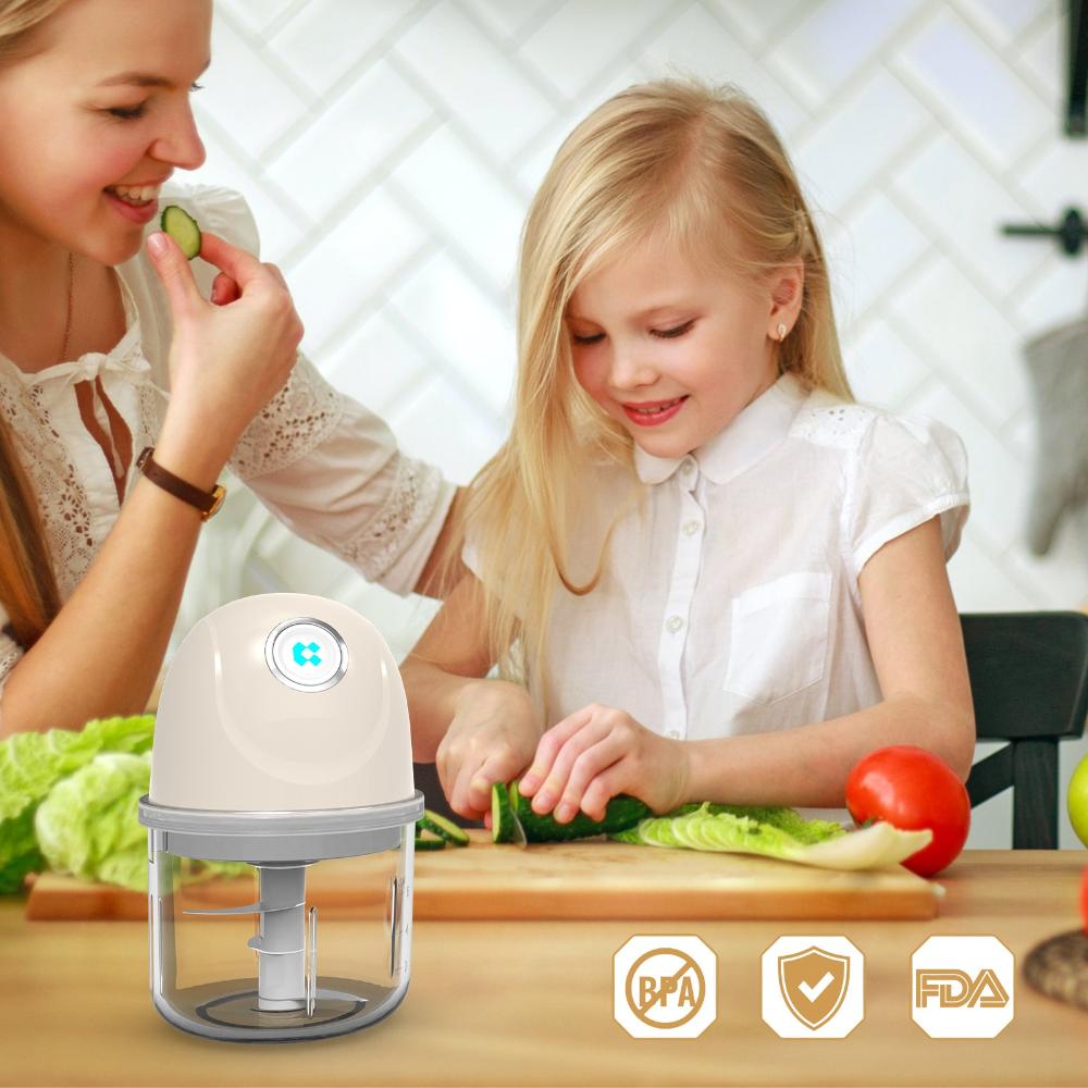 Gadgets Portable Multifunctional Wireless Electric Food Chopper, Mini Food Processor for Mincing, Chopping, Grinding, Blending and Meal Prep - Cream