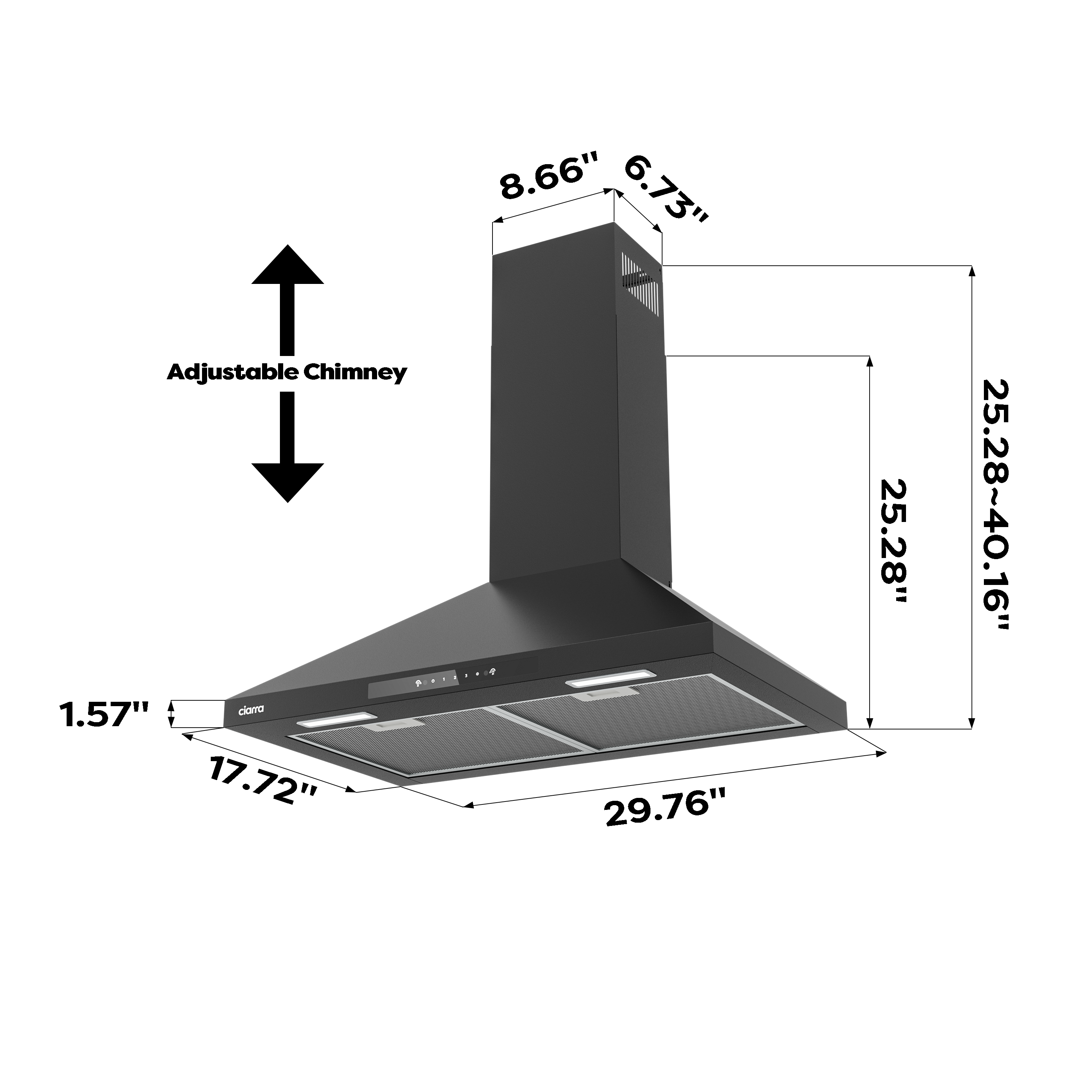 Gadgets 30 Inch Black Wall Mount Range Hood, 650 CFM, Quiet Ventilation with Wave Gesture & Touch Control, LED Lighting, Ducted/Ductless, Energy Efficient