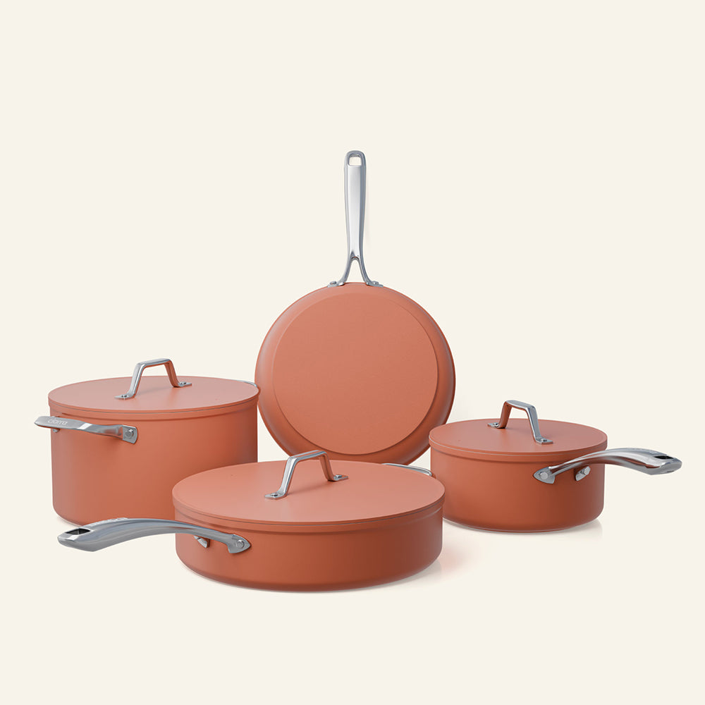 Gadgets Ceramic Nonstick Non-Toxic Induction Cookware Set (4PCS) Includes Sauce Pan, Frying Pan, Dutch Oven, and Sauté Pan - Orangina