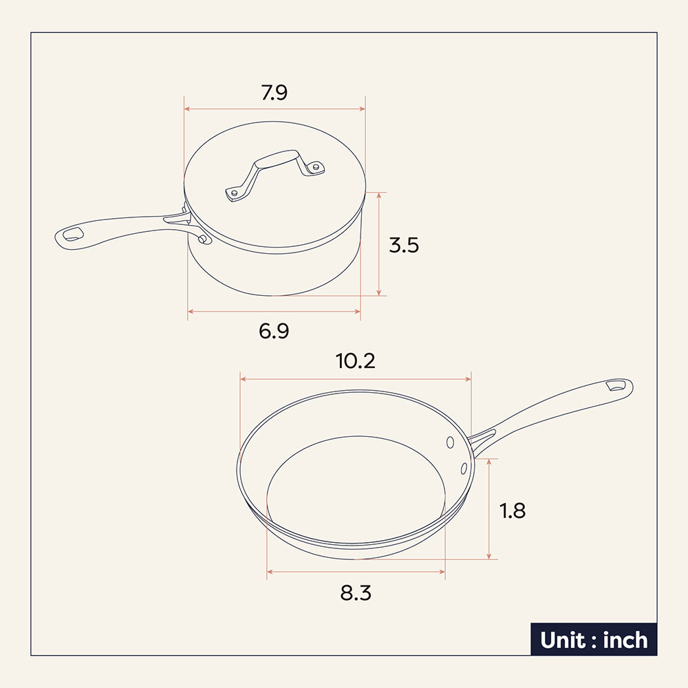 Gadgets Ceramic Nonstick Non-Toxic Mini Duo Cookware Set, Pans Set with Frying Pan and Sauce Pan for Healthy Cooking - Sakura Candy