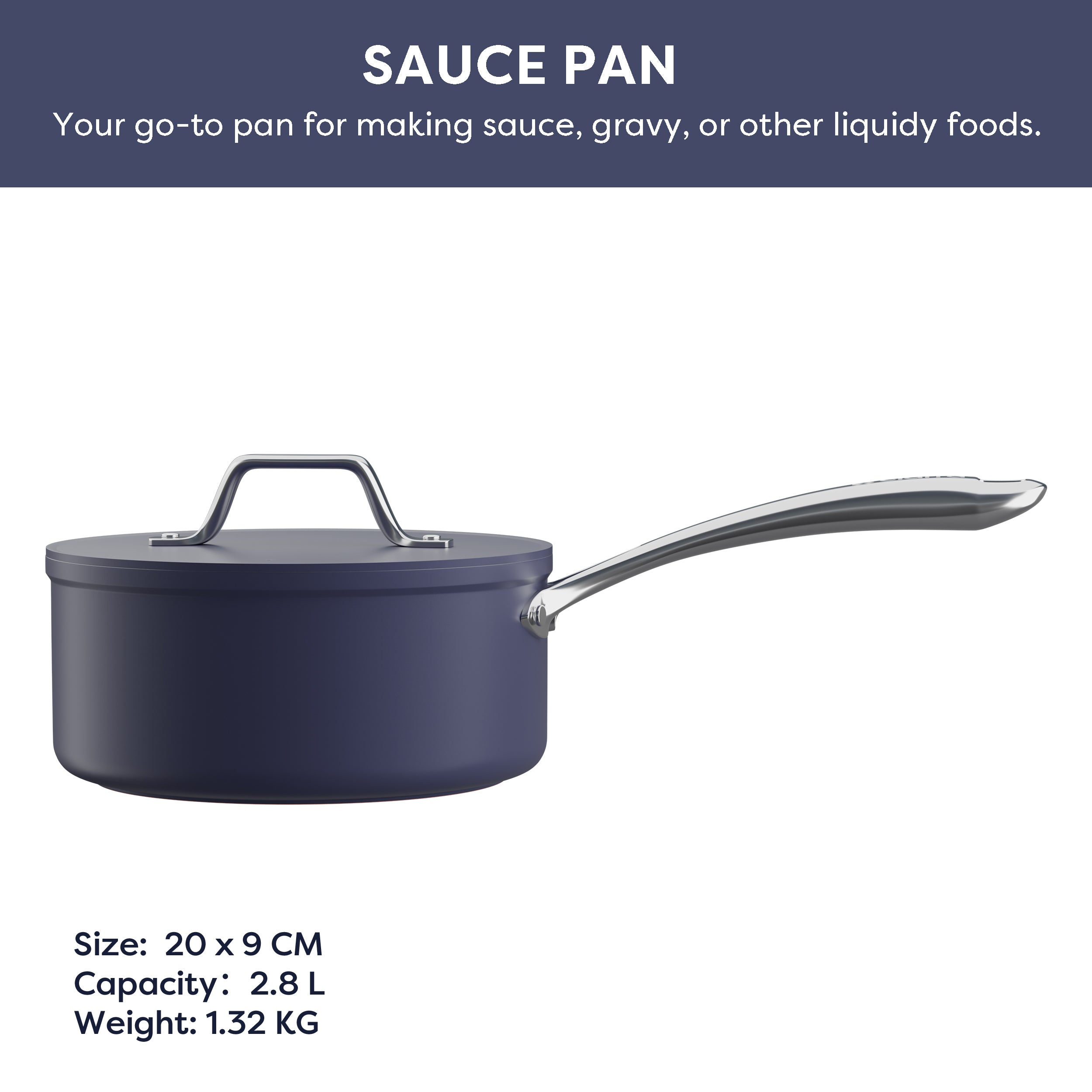 Gadgets Ceramic Nonstick Non-Toxic Mini Duo Cookware Set, Pans Set with Frying Pan and Sauce Pan for Healthy Cooking - Midnight Dream