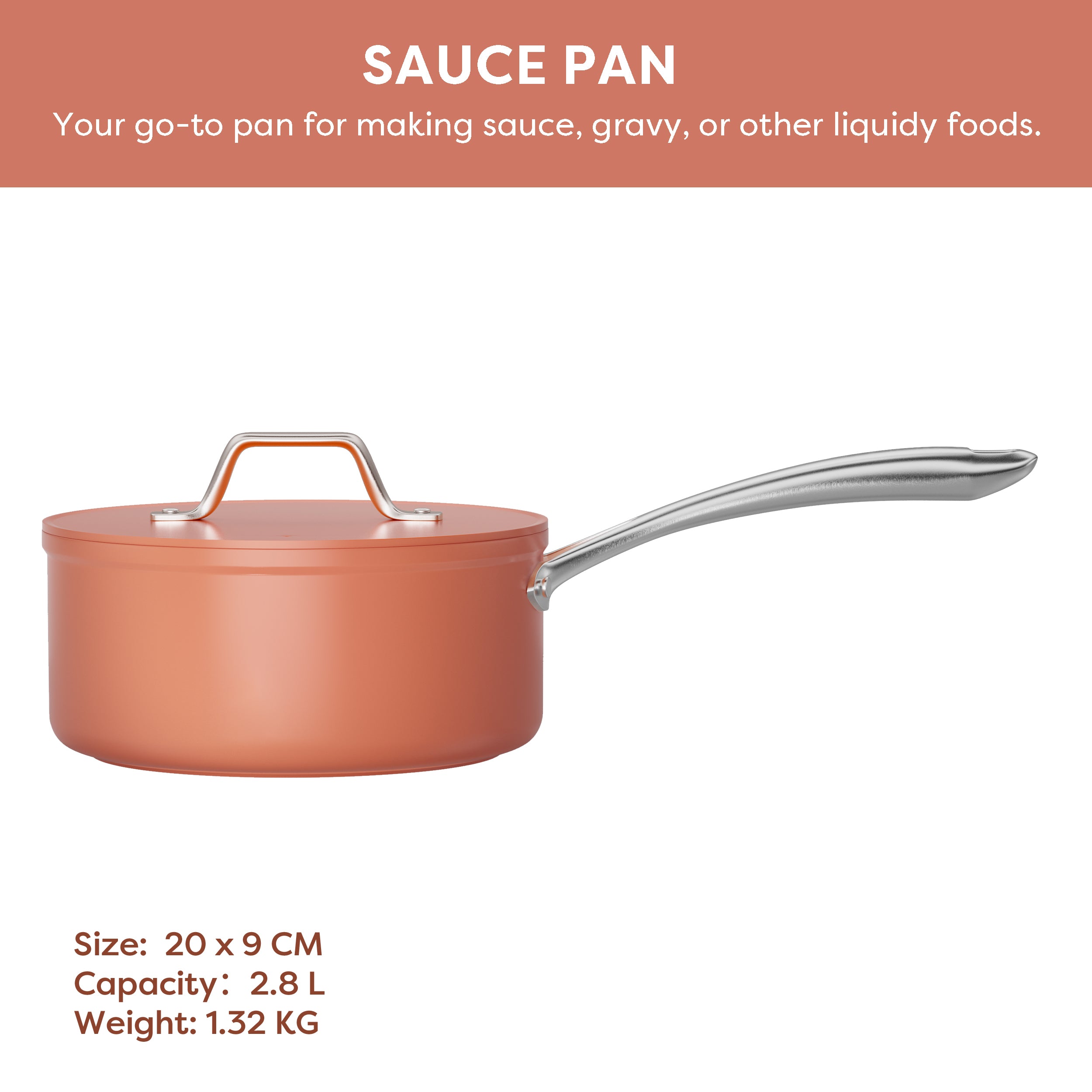 Gadgets Ceramic Nonstick Non-Toxic Mini Duo Cookware Set, Pans Set with Frying Pan and Sauce Pan for Healthy Cooking - Orangina