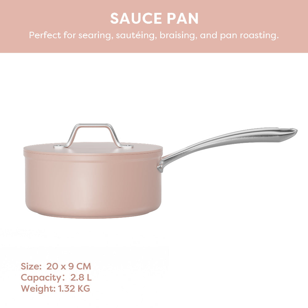 Gadgets Ceramic Nonstick Non-Toxic Mini Duo Cookware Set, Pans Set with Frying Pan and Sauce Pan for Healthy Cooking - Sakura Candy