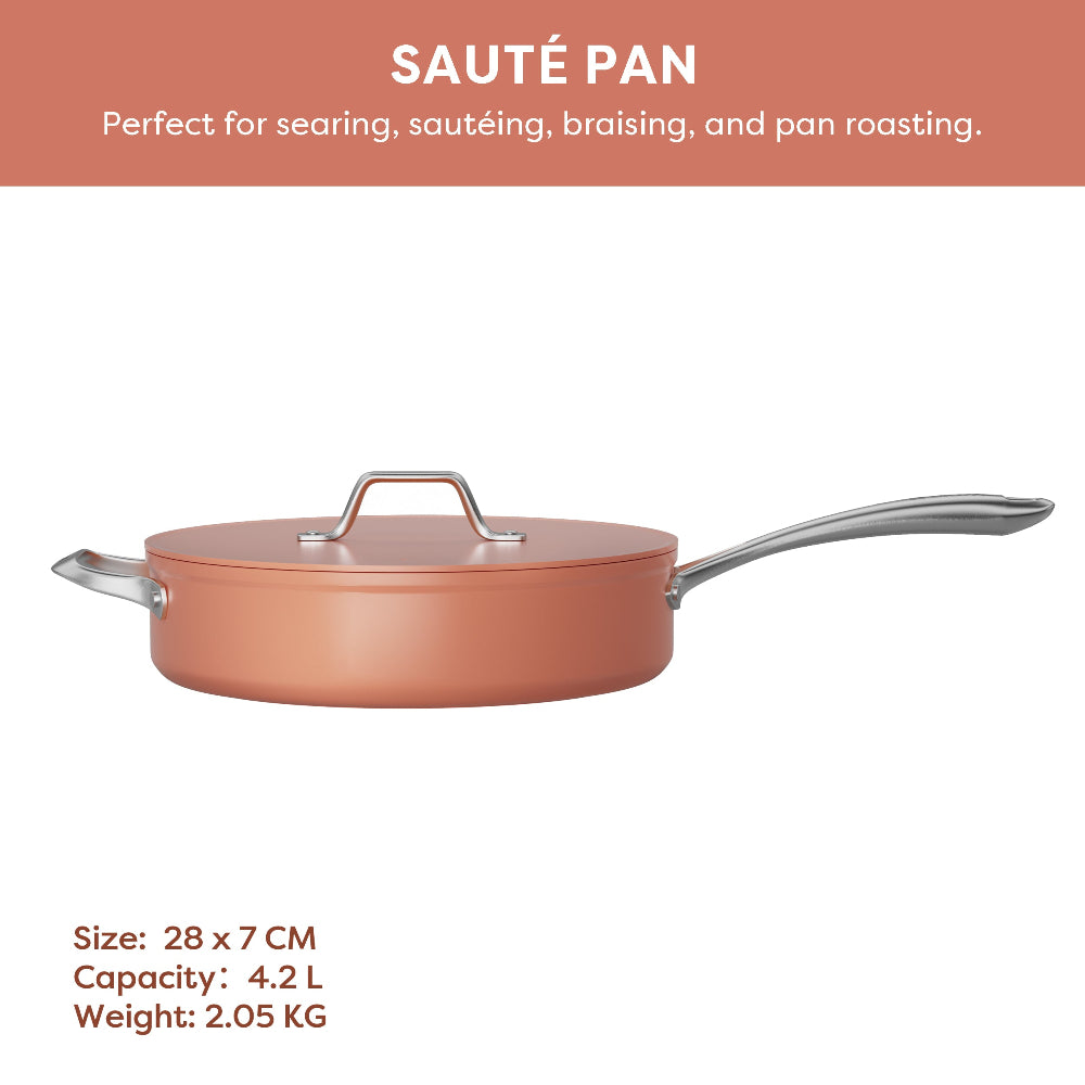 Ensemble de batterie de cuisine en céramique antiadhésive non toxique Gadgets, ensemble de poêles durables avec poêle à frire et poêle à sauter pour une cuisine saine - Orangina