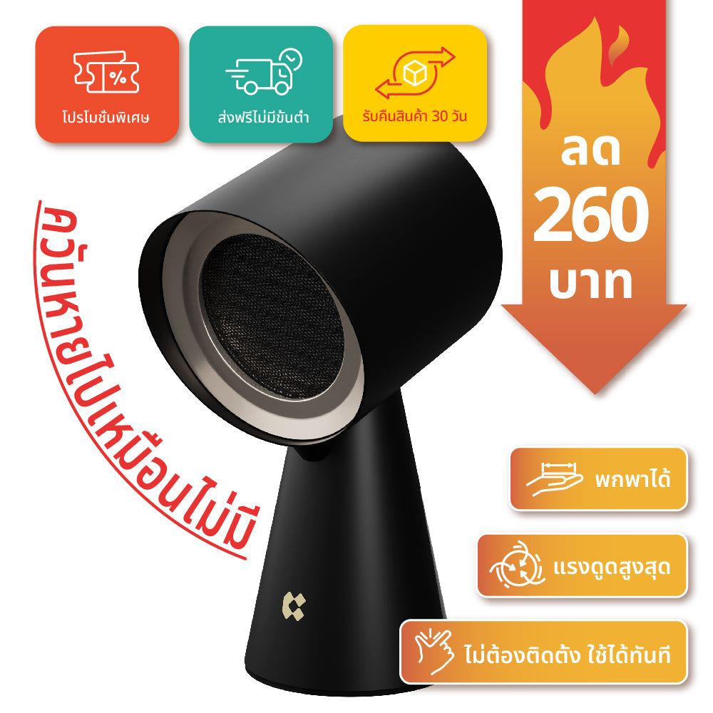 Gadgets เครื่องฟอกอากาศแบบพกพาสำหรับครัว ฮูดดูดควันแบบพกพาพร้อมระบบกรอง 3 ชั้นและพัดลมดูดอากาศ 2 ระดับ