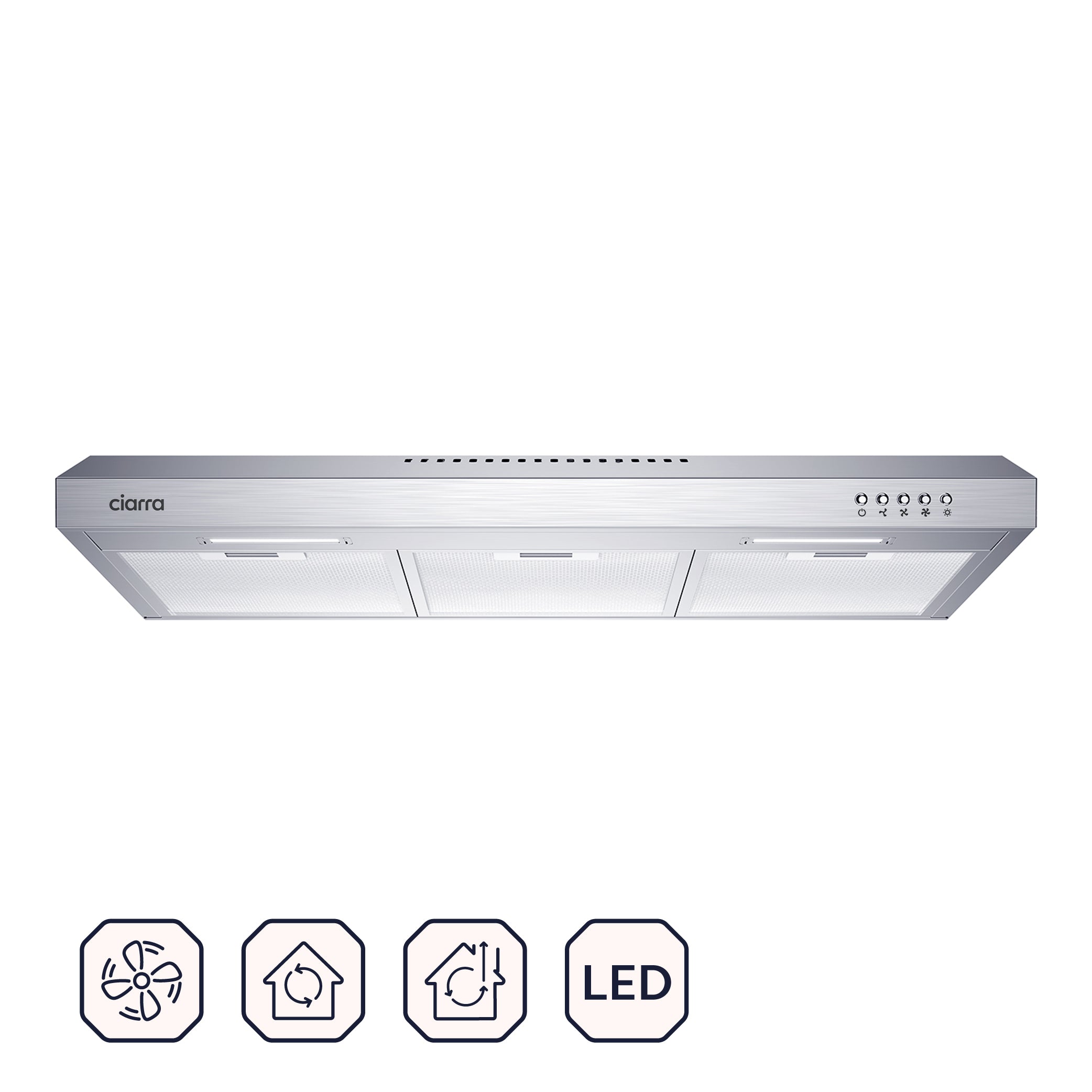 Gadgets 30 Inch Ductless Under Cabinet Range Hood, Convertible Ducted/Ductless Kitchen Vent Hood, Slim 3-Speed Exhaust Fan with LED Lights & Mesh Filters – Silver