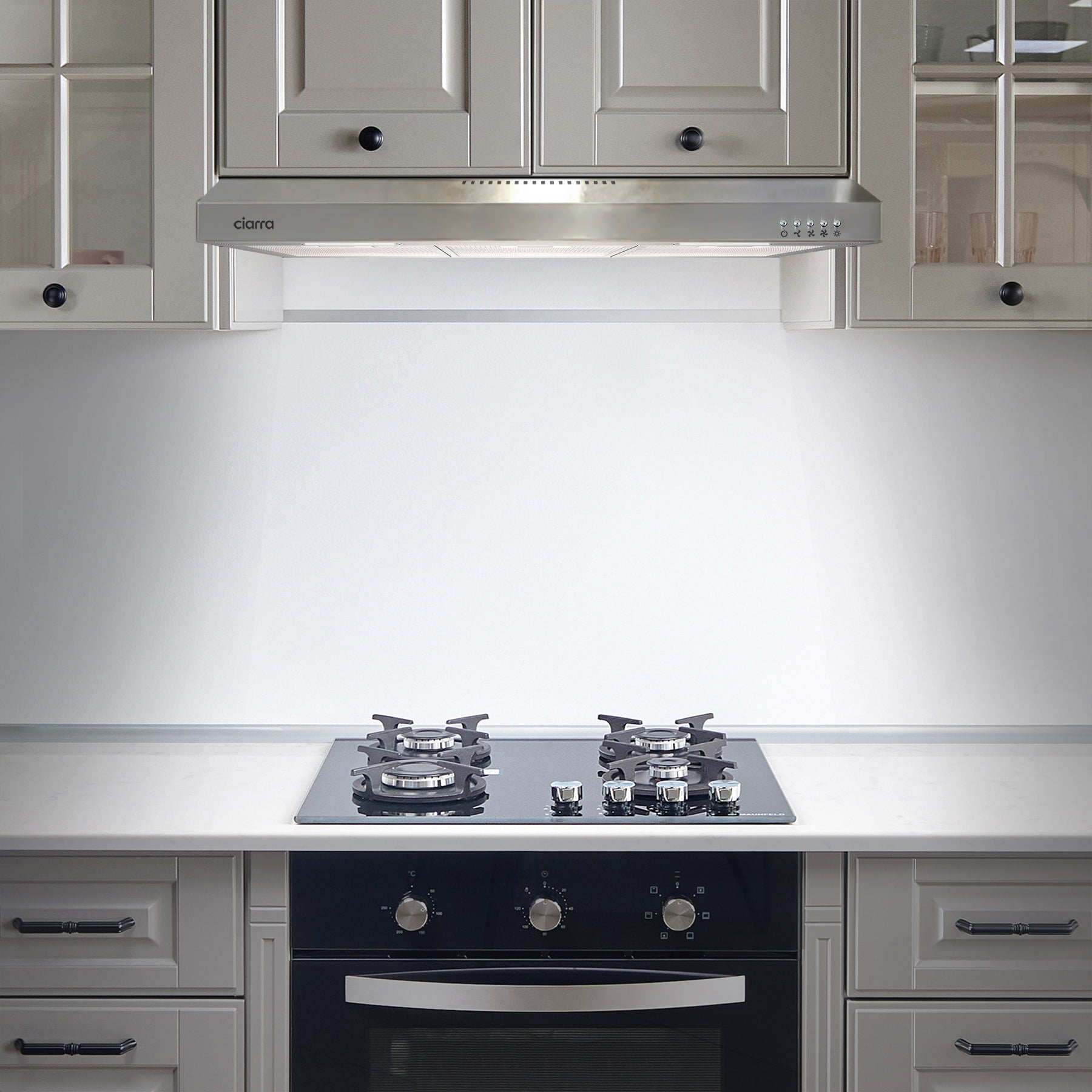 Gadgets 30 Inch Ductless Under Cabinet Range Hood, Convertible Ducted/Ductless Kitchen Vent Hood, Slim 3-Speed Exhaust Fan with LED Lights & Mesh Filters – Silver