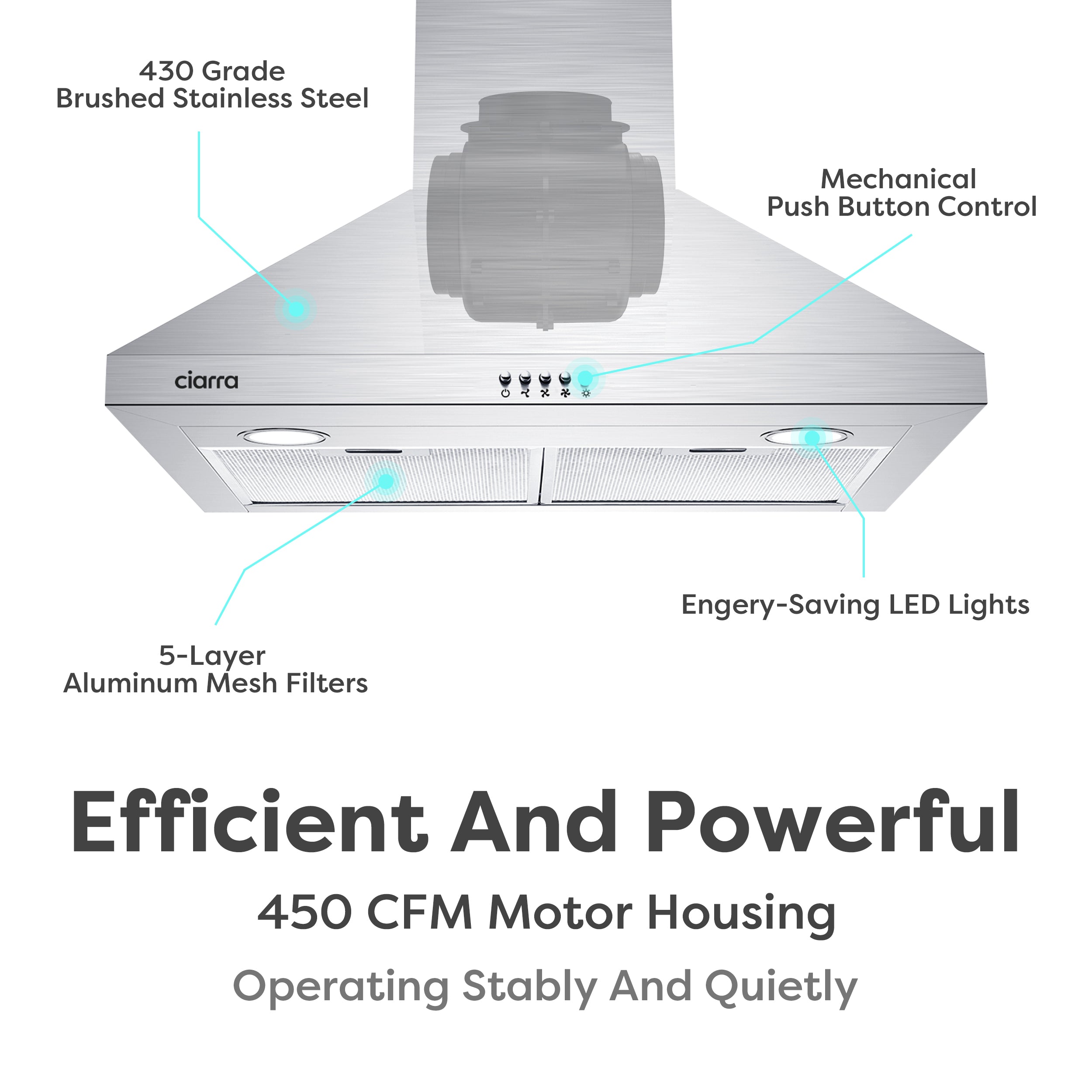 CIARRA 30 Inch Wall Mount Range Hood with 3-speed Extraction CAS75206P-OW