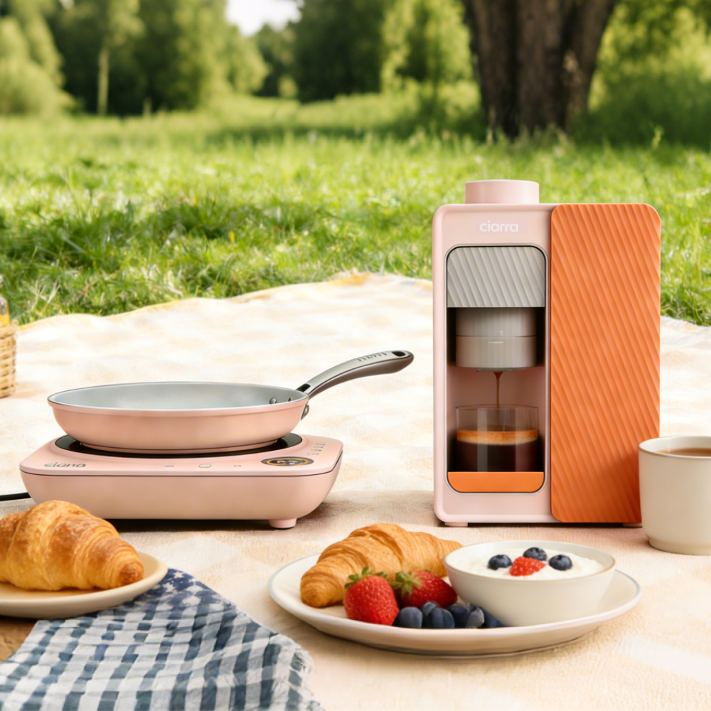 Gadgets Portable Espresso Coffee Machine & Pink Induction Cooktop Bundle, 15-Bar Coffee Maker with Smart Temp Control + Single Electric Induction Burner with 4-Hour Timer