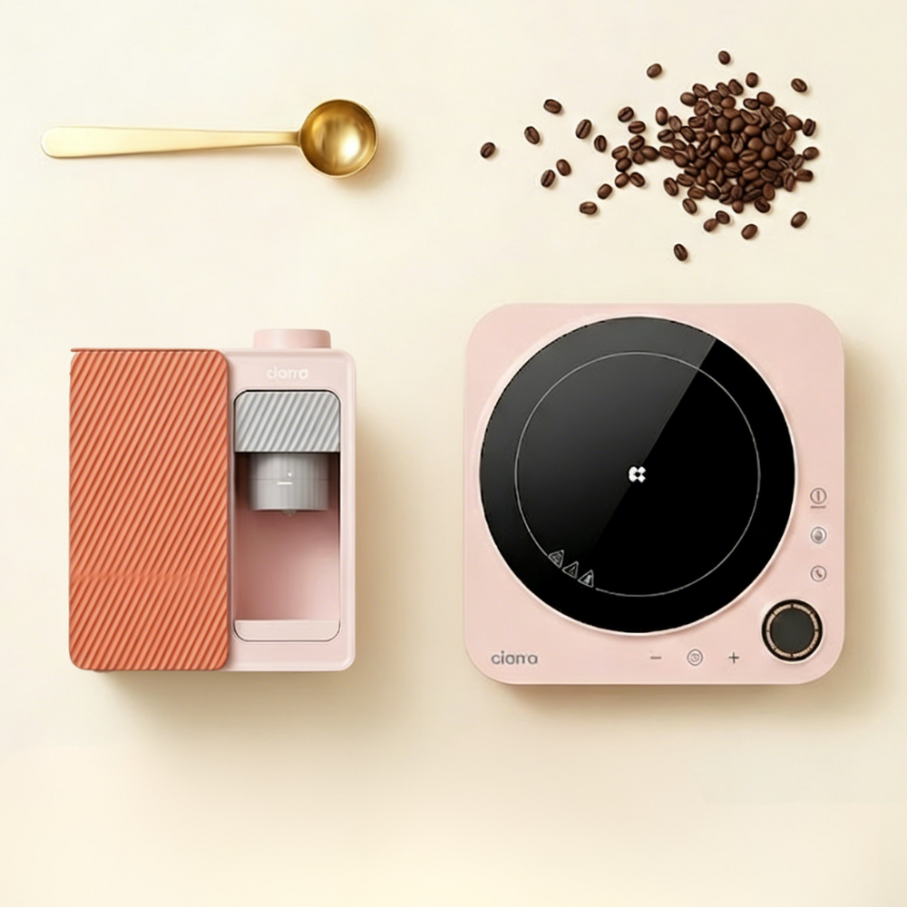 Gadgets Portable Espresso Coffee Machine & Pink Induction Cooktop Bundle, 15-Bar Coffee Maker with Smart Temp Control + Single Electric Induction Burner with 4-Hour Timer
