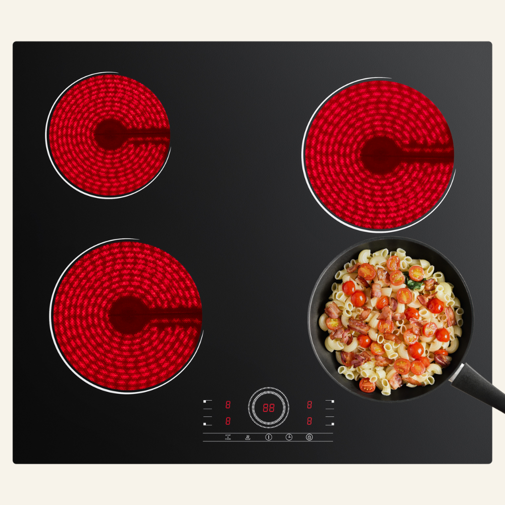 Gadgets 60cm Black 4-Zone Built-In Ceramic Hob, 6000W Electric Cooktop – Touch Control, 9 Power Levels, 99-Minute Timer, Auto Shut-Off, Child Lock, Residual Heat Indicator, Universal Pan Compatibility, Safe & Easy to Clean