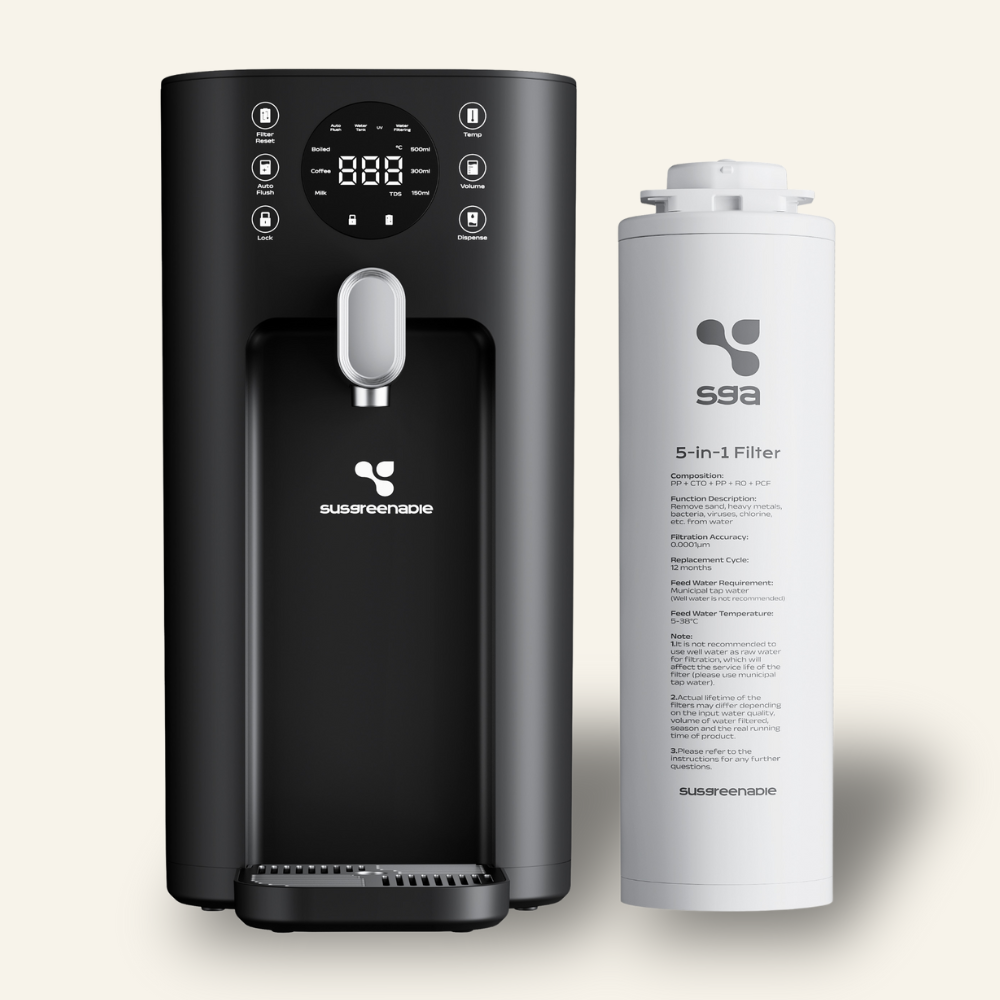 Gadgets 5-in-1 RO Hot Water Dispenser with Smart LCD Display – Susgreenable Countertop Osmosis System & Water Filter featuring 3s Instant Heating, 4 Temperature Presets, 4.2L Tank & Eco-Friendly 2:1 Pure-to-Drain Efficiency