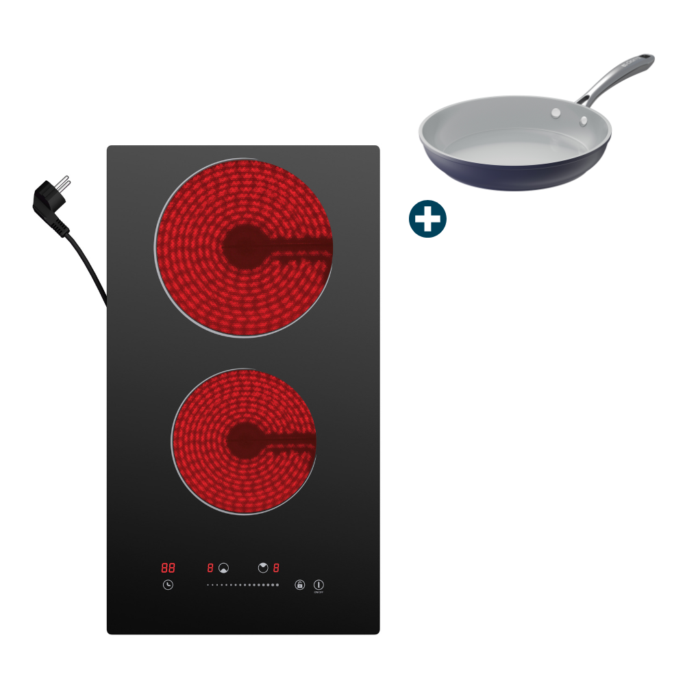 Gadgets ComfortCook Kit: 30cm 2-Zone Electric Ceramic Hob & Frying Pan / Cookware Duo, 3000W Electric Countertop Burner, 9 Power Levels, Nonstick Non-Toxic Cookware, Safe & Easy to Clean