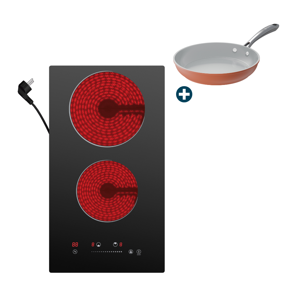 Gadgets ComfortCook Kit: 30cm 2-Zone Electric Ceramic Hob & Frying Pan / Cookware Duo, 3000W Electric Countertop Burner, 9 Power Levels, Nonstick Non-Toxic Cookware, Safe & Easy to Clean