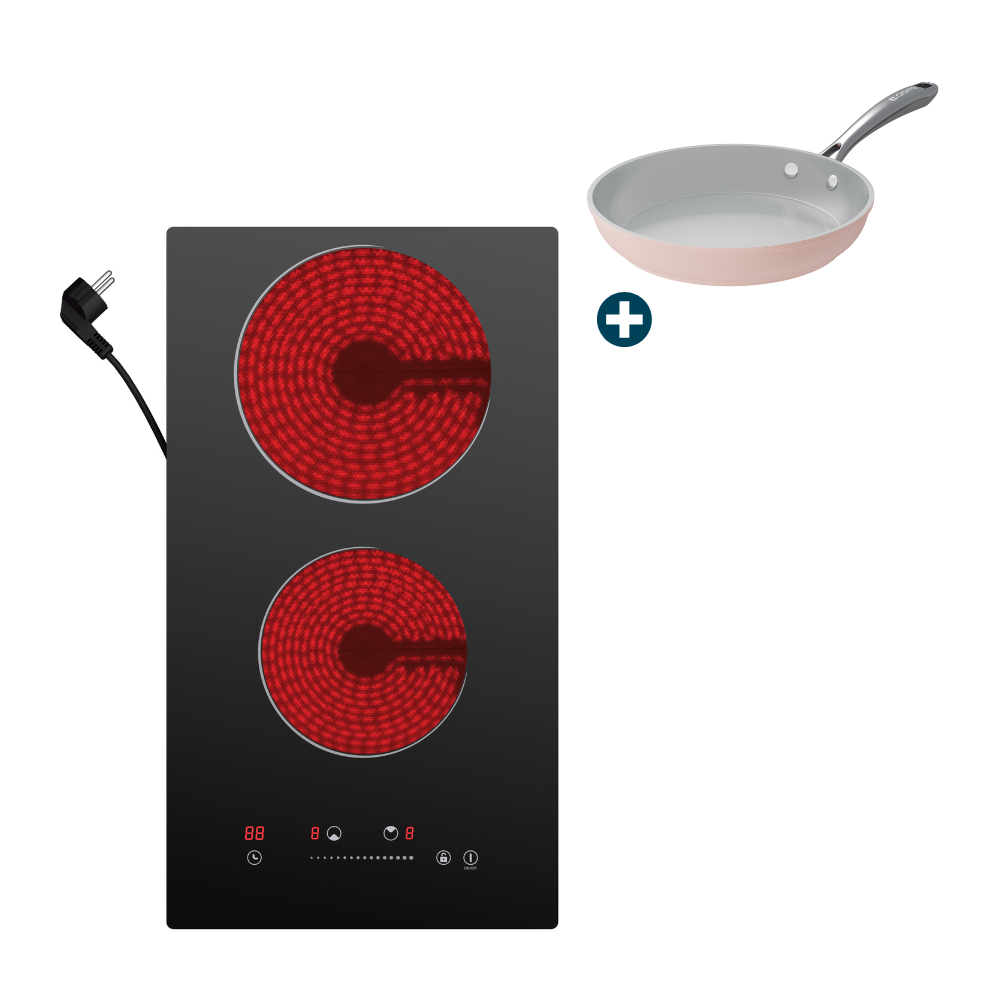 Gadgets ComfortCook Kit: 30cm 2-Zone Electric Ceramic Hob & Frying Pan / Cookware Duo, 3000W Electric Countertop Burner, 9 Power Levels, Nonstick Non-Toxic Cookware, Safe & Easy to Clean