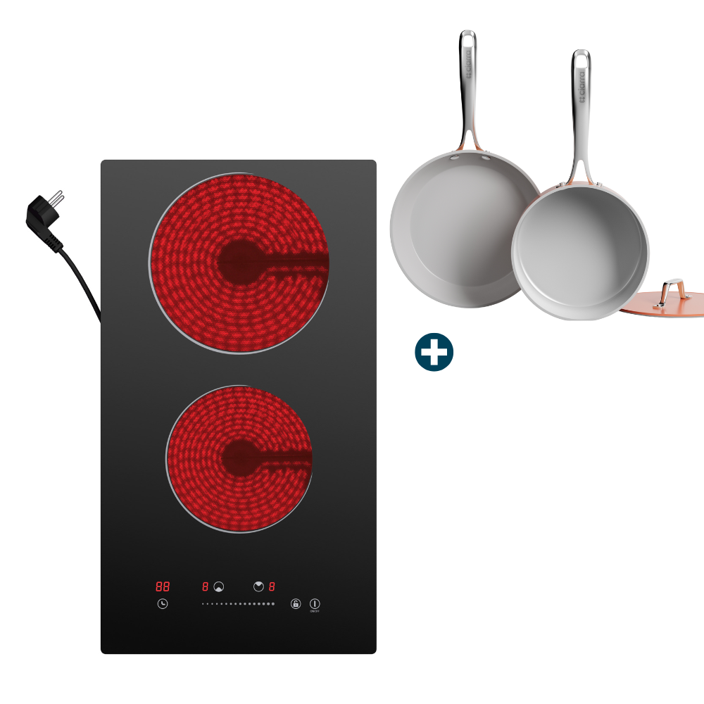 Gadgets ComfortCook Kit: 30cm 2-Zone Electric Ceramic Hob & Frying Pan / Cookware Duo, 3000W Electric Countertop Burner, 9 Power Levels, Nonstick Non-Toxic Cookware, Safe & Easy to Clean