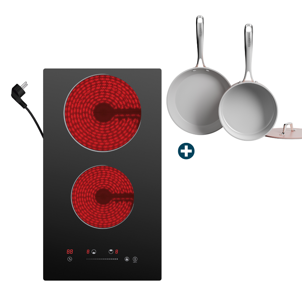 Gadgets ComfortCook Kit: 30cm 2-Zone Electric Ceramic Hob & Frying Pan / Cookware Duo, 3000W Electric Countertop Burner, 9 Power Levels, Nonstick Non-Toxic Cookware, Safe & Easy to Clean