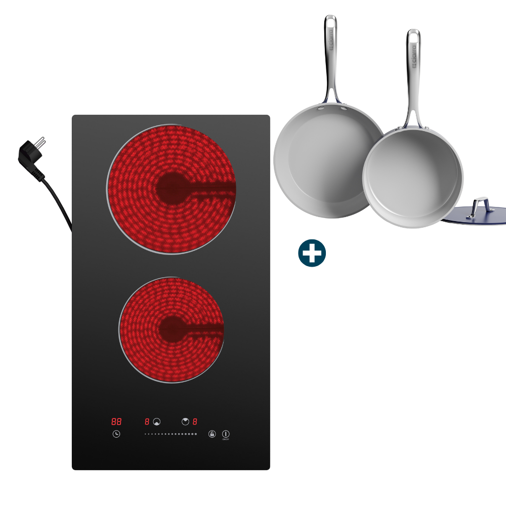 Gadgets ComfortCook Kit: 30cm 2-Zone Electric Ceramic Hob & Frying Pan / Cookware Duo, 3000W Electric Countertop Burner, 9 Power Levels, Nonstick Non-Toxic Cookware, Safe & Easy to Clean