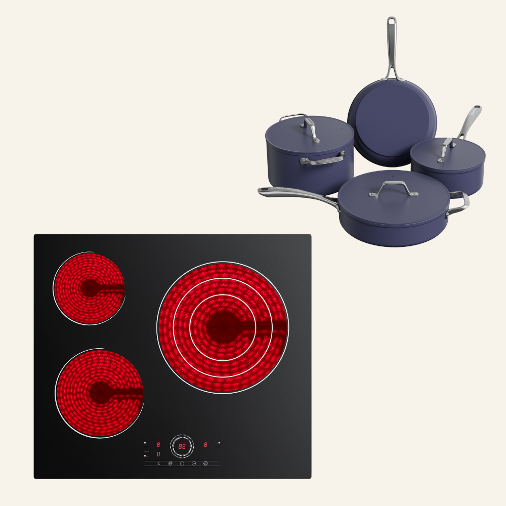 Gadgets HeartfulCook Set: 60cm 3-Zone Ceramic Hob & Cookware Duo (2‑Piece) / Cookware Set (4‑Piece), 5600W Electric Cooktop – Touch Control, 9 Power Levels, 99-Minute Timer, Auto Shut-Off, Child Lock, Nonstick Non-Toxic Cookware, Safe & Easy to Clean