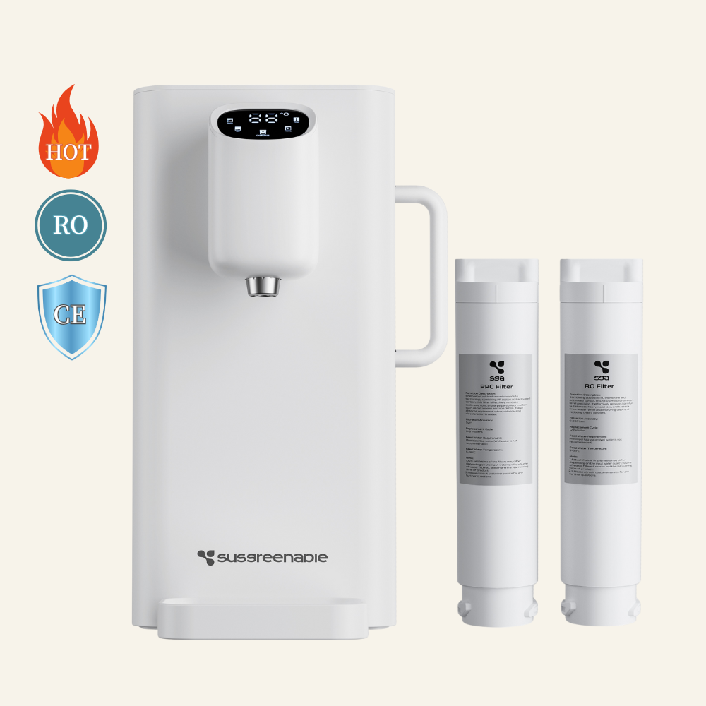 Ciarra x Susgreenable 4-in-1 RO Hot Water Dispenser with Smart LCD Display (PPC + CRO Filters) – Countertop Reverse Osmosis System, 3-Second Instant Heating, 5 Temperature Selections, and Eco-Friendly 3:1 Pure-to-Drain Efficiency