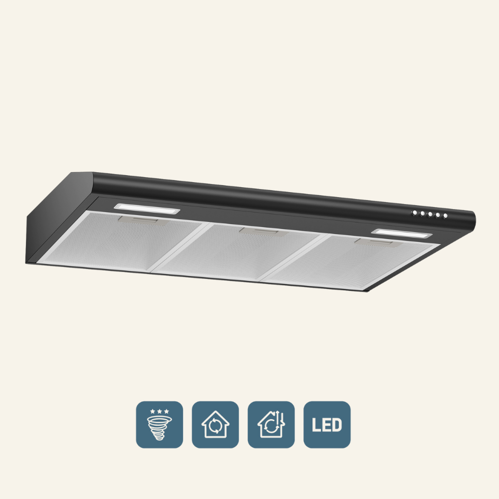 Gadgets 30 Inch Under Cabinet Range Hood, Stainless Steel Kitchen Vent Hood with 3-Speed Exhaust Fan, Ducted/Ductless Convertible - Black