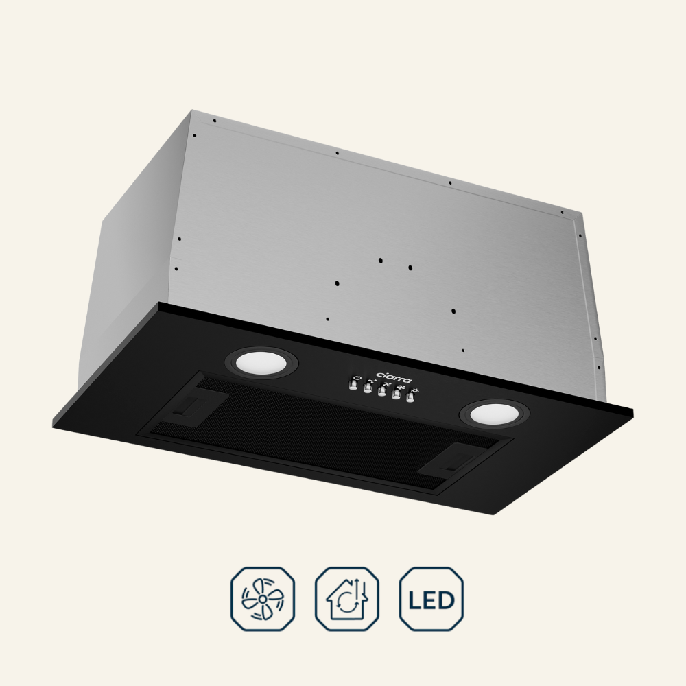 Gadgets 20 Inch Built-In Range Hood Insert, 650 CFM Ducted/Ductless Under Cabinet Vent Hood, Stainless Steel, 3-Speed Exhaust Fan, Push Button Control, LED Lighting - Black