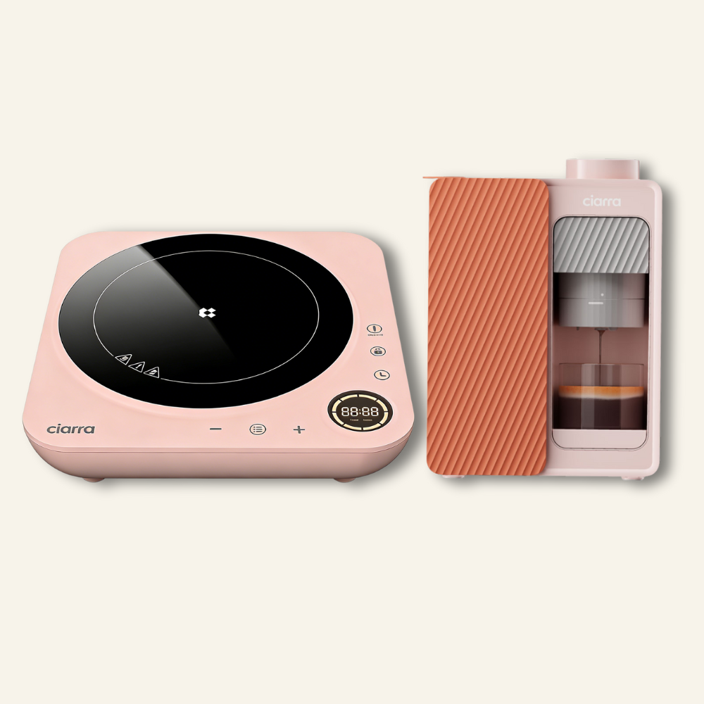 Gadgets Portable Espresso Coffee Machine & Pink Induction Cooktop Bundle, 15-Bar Coffee Maker with Smart Temp Control + Single Electric Induction Burner with 4-Hour Timer