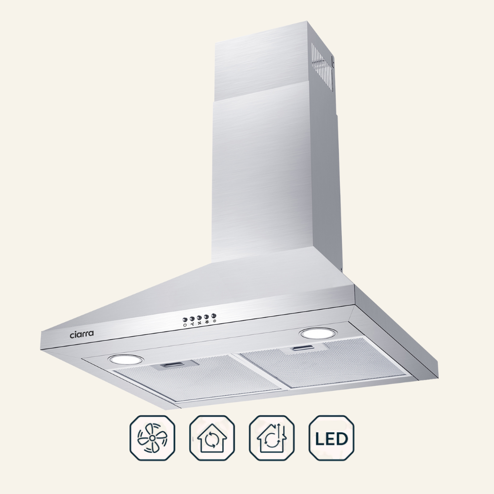 Gadgets 30 Inch Wall Mount Range Hood, 450 CFM Powerful & Quiet Ventilation, Convertible Ducted/Ductless, Push Button Control, Stainless Steel Kitchen Hood