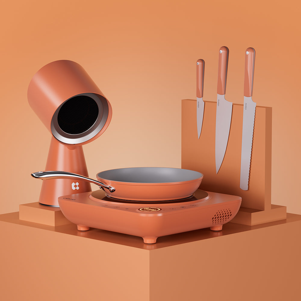 Ensemble de cuisine : Plaque à induction portable Donut, ensemble de 3 couteaux Beyond Trio, poêle à frire et hotte de cuisine portable