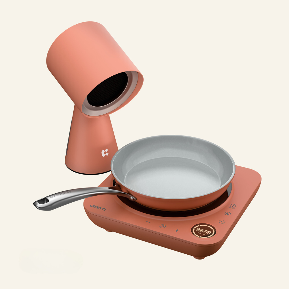 Gadgets Kitchen Cook & Go Trio: Donut-Induktionskochfeld & Dunstabzugshaube zum Mitnehmen & Bratpfanne - Orangina