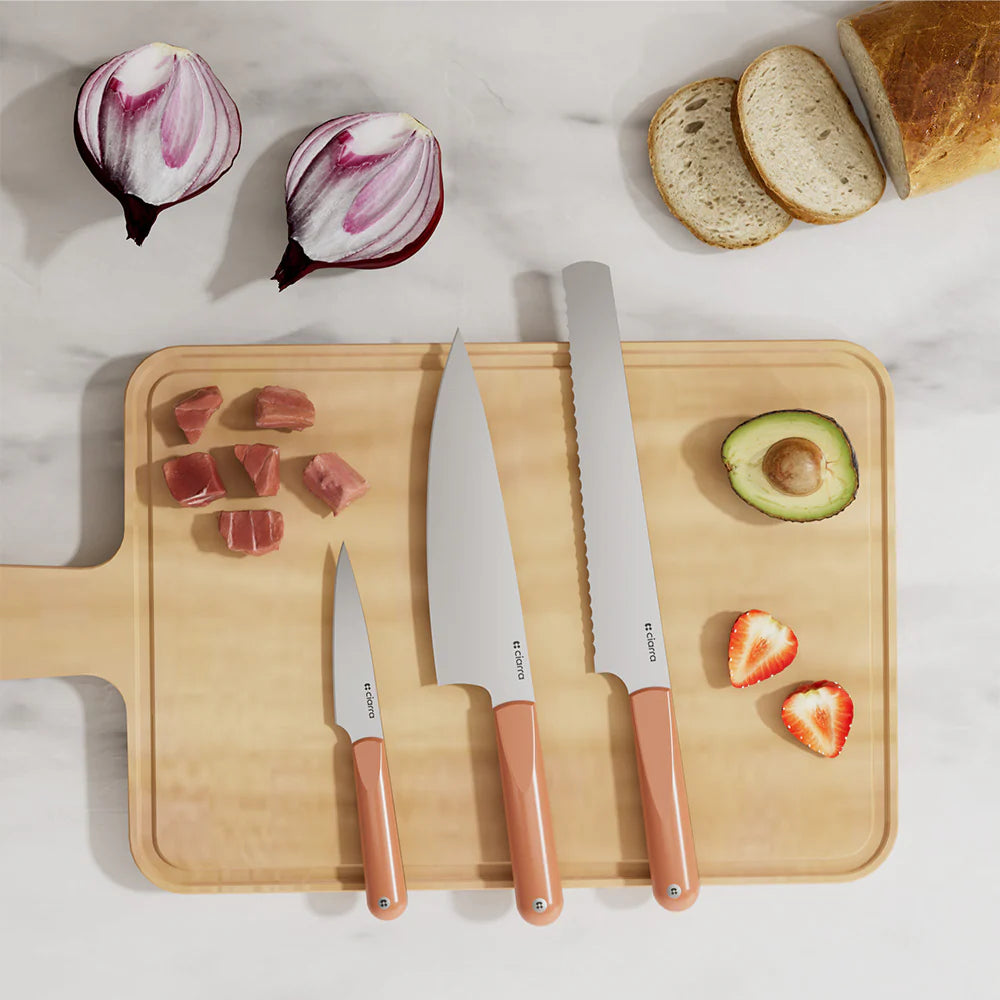 Gadgets Premium 3-Piece Beyond Trio Knife Set with Bread Knife, Chef Knife, Paring Knife, Stainless Steel Blade for Precise Cutting, Ergonomic Handles, Essential Kitchen Knife Set - Midnight Dream